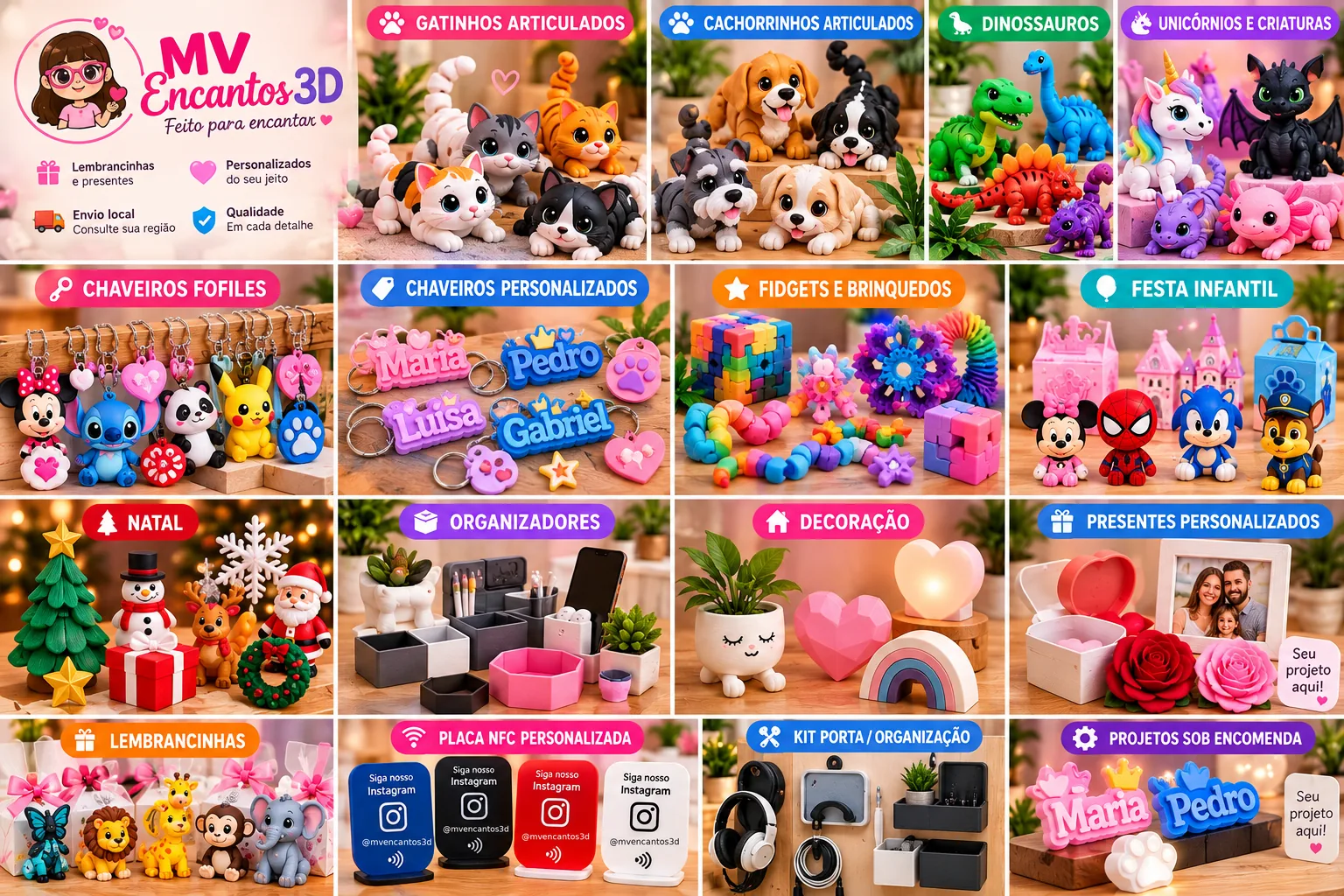 Catálogo de presentes criativos MV Encantos 3D