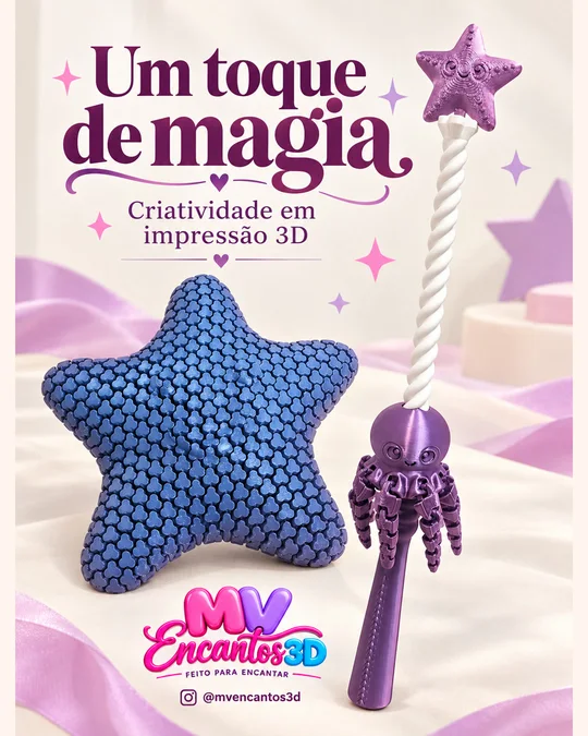 Estrela e varinha articuladas — peça real da MV Encantos 3D