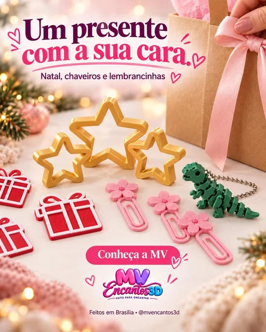 Presentes com a sua cara — peça real da MV Encantos 3D