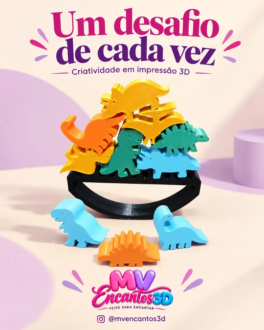Dinos equilíbrio — peça real da MV Encantos 3D